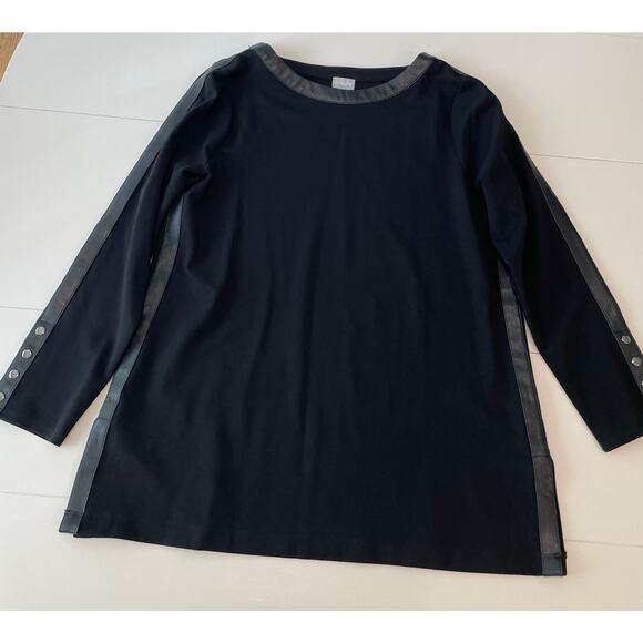 Chico’s Tunic Top Black Faux Leather Accents Long Sleeves Sz L Whimsigoth Edgy - Picture 7 of 9